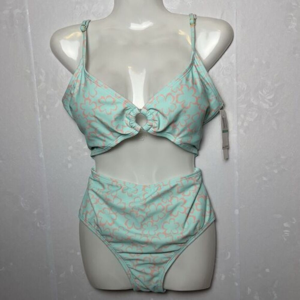 1 Piece Cutout Bikini By Hula Honey Groovy Floral Unikini‎ Size Large Pink Blue